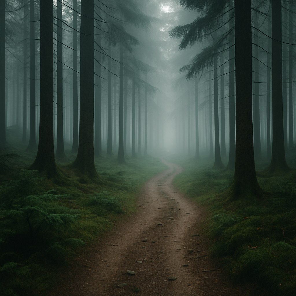 A misty forest path